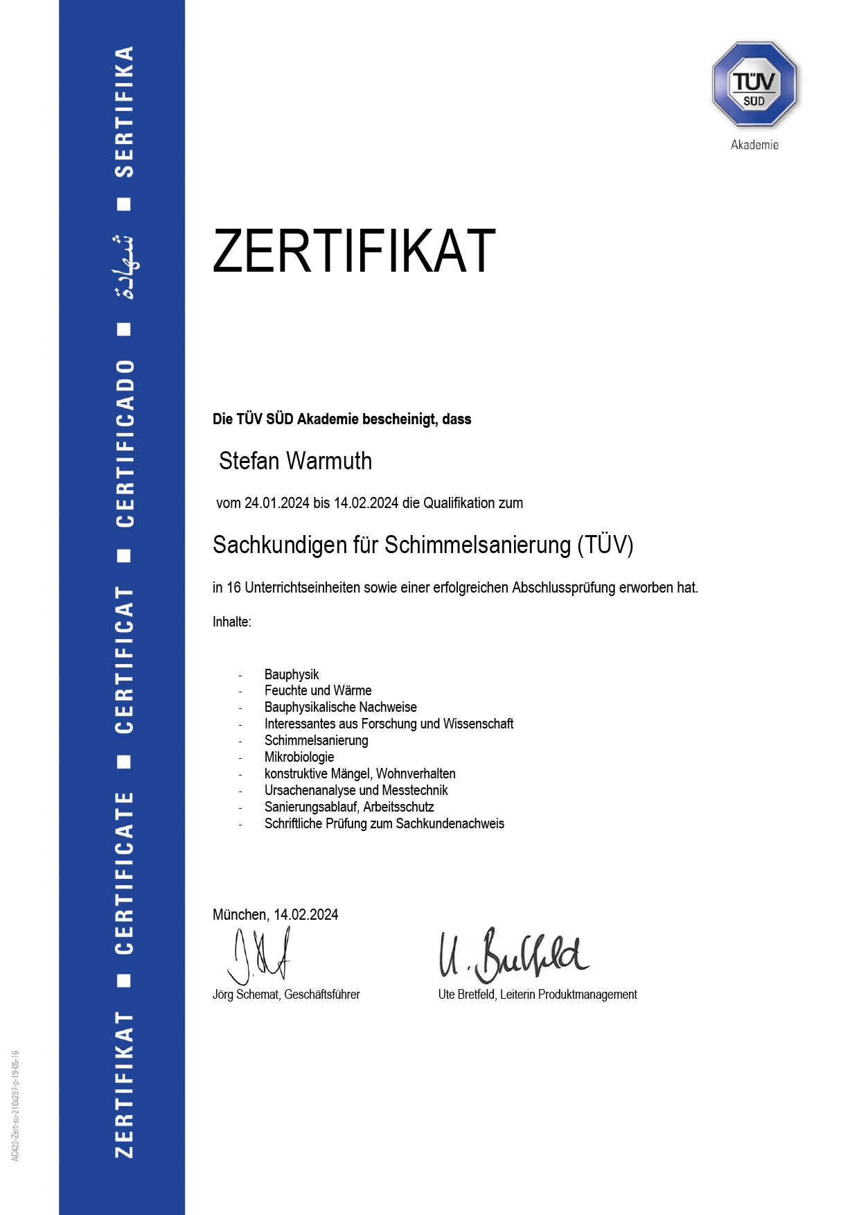 Zertifikat Gutachter Schimmelsanierung Zertifikat Gutachter Schimmelsanierung